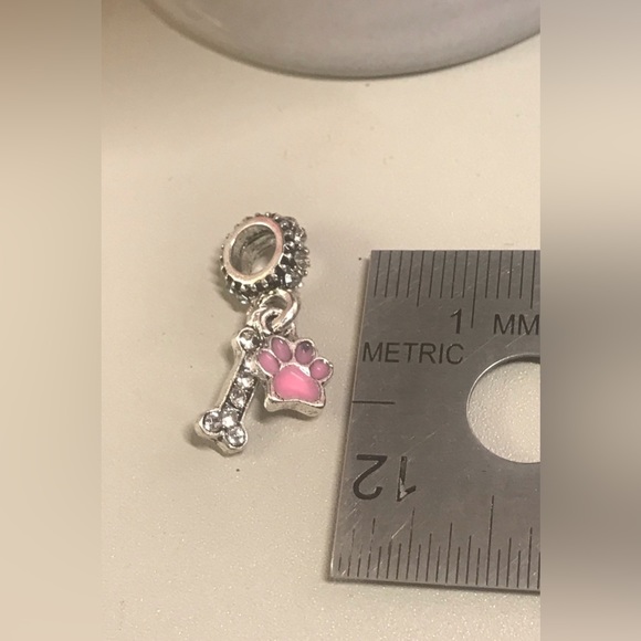 🦴🐾Adorable Paw Print Rhinestone Bone/Silvertone Charm* Pandora STYLE* 1 Pc NWT - Picture 5 of 8